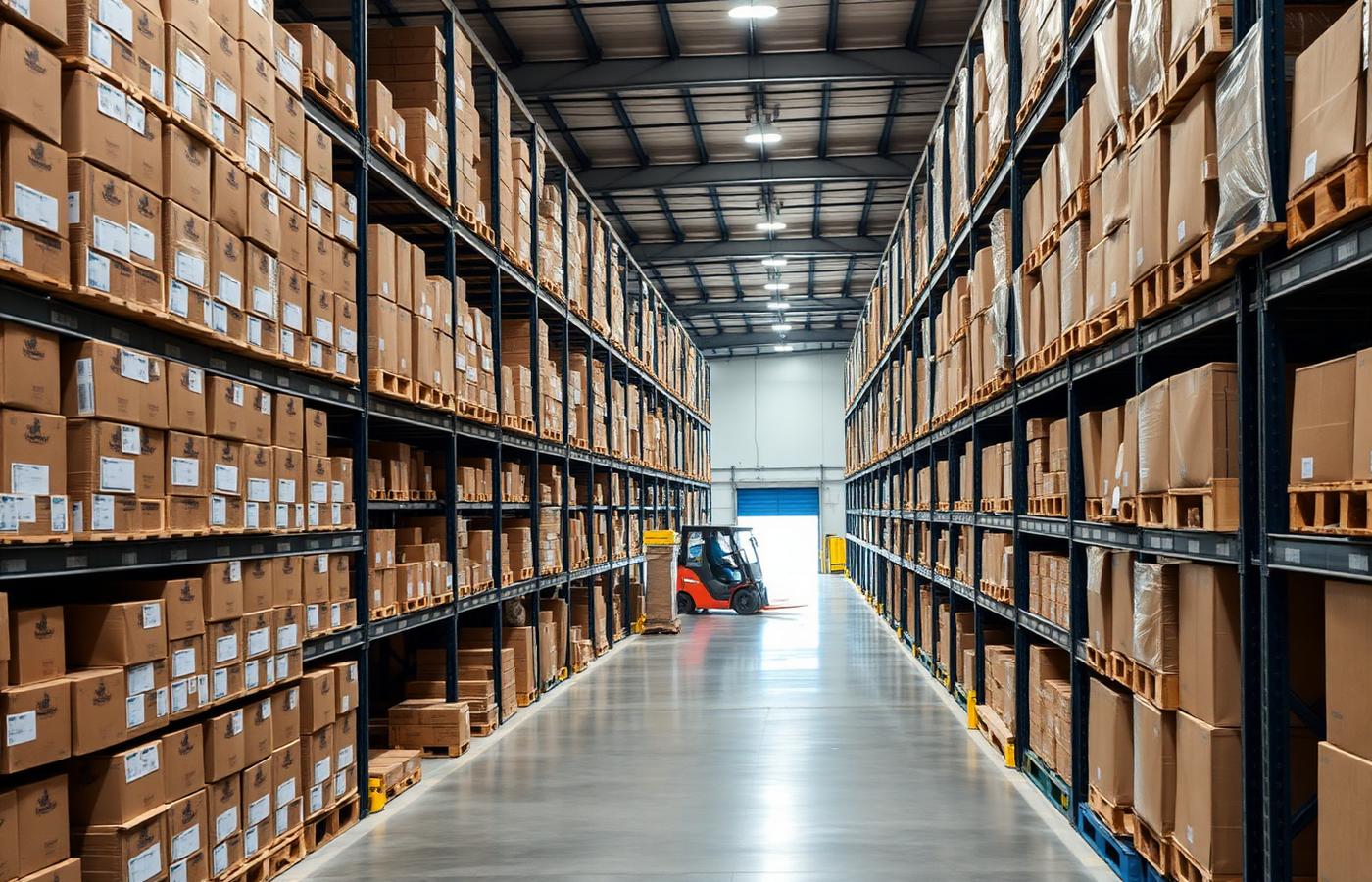Packaging cartons stacked on racking in the Auzzie Wholesale warehouse